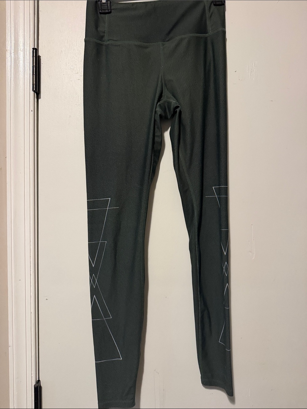 Pure Barre Olive Green High-Rise Leggings with Geometric Accents